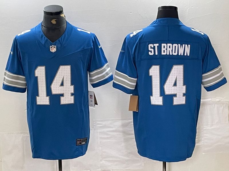 Men Detroit Lions 14 St Brown Blue Three generations 2024 Nike Vapor F.U.S.E. Limited NFL Jersey